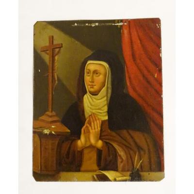 Sainte Rita Oil On Metal Epoque 18th
