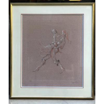 Lithography By Léonor Fini Couple Of Dancers 1950s