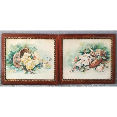 Pair Of Watercolors Of Roses 1920