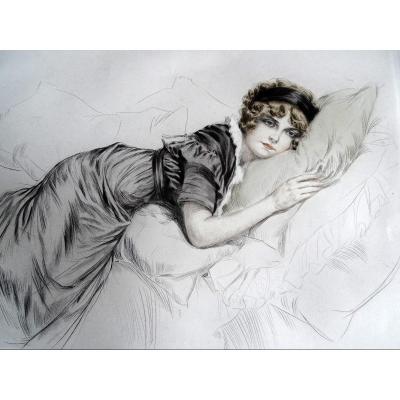 Maurice Millière Etching Young Elegant In Turban 20th