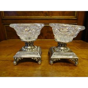 Pair Of Salt Shakers In Silver Restoration Period