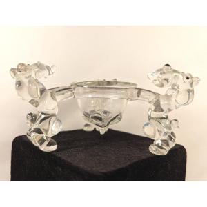 Amusing Pair Of Salt Cellars, In Murano-dog Spun Glass Supporting A Cup