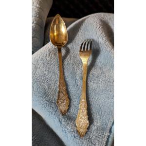 Charming 19th Century Baptism Placemat, In Vermeil-bébé