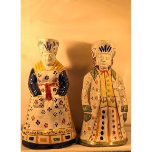 Pair Of "jacquot" Pitchers, 19th, In Painted Earthenware