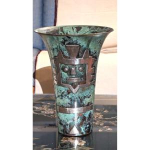 Art Deco Vase, Signed Chavez, Peru-copper And Silver