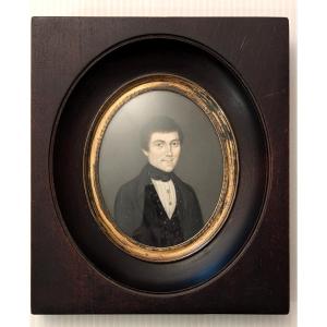 19th Century Miniature, On Ivory - Portrait Of A Young Man
