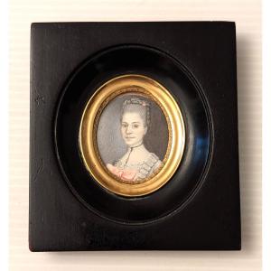 18th Century Miniature - Portrait Of A Young Woman - Signed