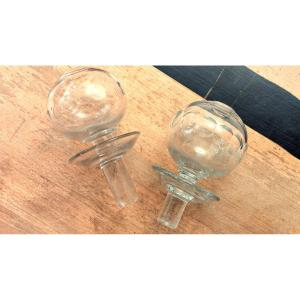 2 Cut Glass Globes For Lacemaker Oil Lamp 