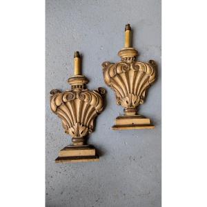 Pair Of Art Deco Wall Lights, In Stuccoed Wood - Medici Lamps