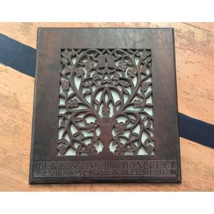 Folk Art Panel, 19th Century, Carved Wood - Declaration Of Love