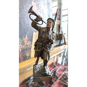 Soldier 14/18, The Polychrome Spelter Bugle Signed Carlier