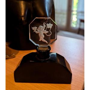 Art Deco Perfume Bottle In Black And Clear Glass - Czech - Hoffmann