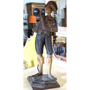 18th Century Statue, In Carved And Polychromed Wood - 1790 - Folk Art 