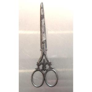 Sewing Scissors, Signed Bonnaud-fleur De Lys-royalist-folk Art