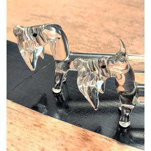 For A Fun Table Setting: 12 Art Deco Knife Rests In Spun Glass - Dog