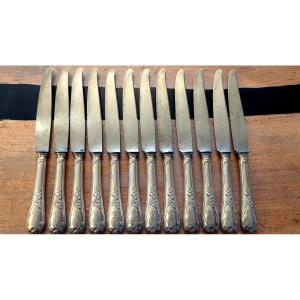 12 Table Knives, 19th Century, Christofle, In Silver-plated Metal 