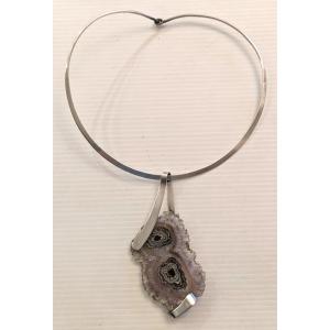 Design Necklace, Sterling Silver And Stone, Signed Vic Max