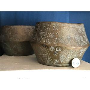 Enormous Pair Of Slave Anklets, In Engraved Bronze-ethnic Art-africa