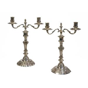 Paire De Candélabres En Bronze Argenté   Epoque Louis XV