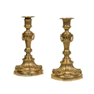 Pair Of Candlesticks In Gilt Bronze Louis XVI Period