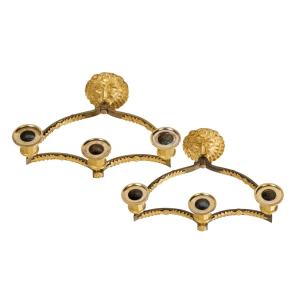 Pair Of Empire Period Gilded And Patinated Bronze Sconces