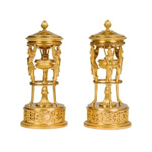 Pair Of Gilt Bronze Incense Burners, Empire Period