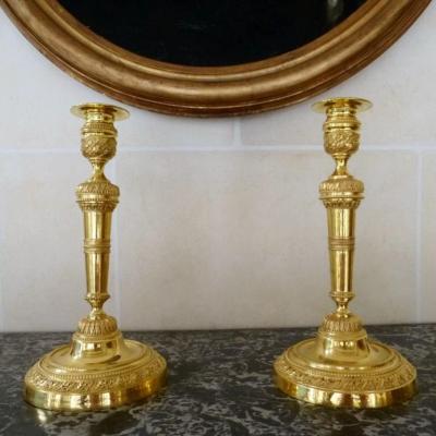Pair Of Candlesticks Gilt Bronze Louis XVI