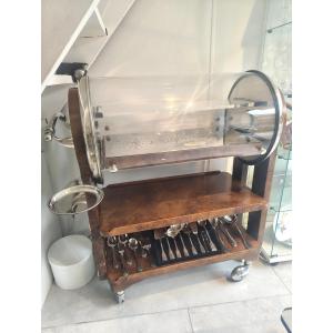 Silver-tone Metal And Wood Pastry Or Cheese Cart 