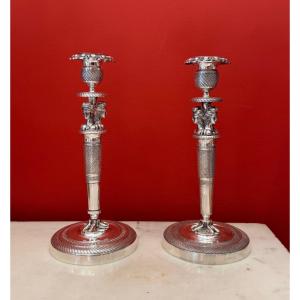 Pair Of Silver-plated Bronze Torches