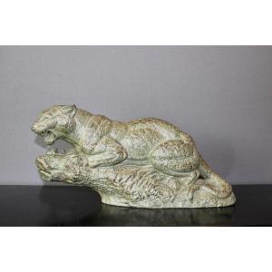 Art Deco Tiger In Terracotta By Henri Bargas Circa 1930
