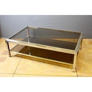 Large Coffee Table In Chrome And Golden Metal Entourage By Willy Rizzo Circa 1970