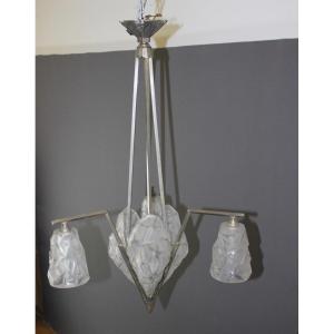 Art Deco Chandelier With Plates Signed Degué Circa 1930