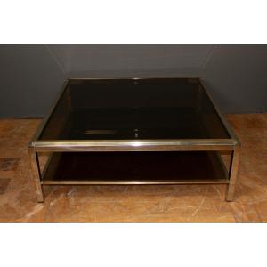 Square Coffee Table In Chrome And Brass Circa 1970
