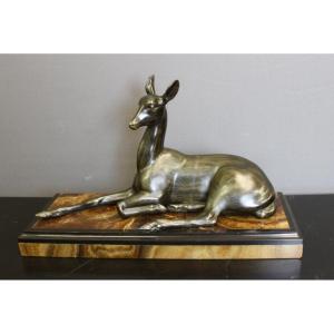 Art Deco Sculpture Representing A Reclining Antelope By Irénée Rochard