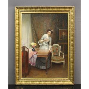 Oil On Canvas Woman With The Letter By Alfred Martin Dated 1904