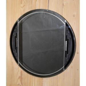Art Deco Mirror With Geometric Acid Decor Around 1930