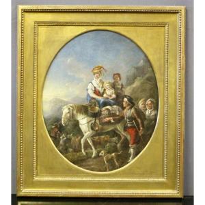 Oil On Canvas Representing A Scene From The Countryside Late 18th Century