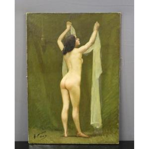 Oil On Canvas Nude With A Scarf By Auguste Chaix Late 19th