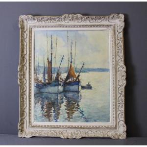 Oil On Canvas, Fishing Boat By Jean Darignan