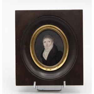 Miniature On Ivory Late 18th Century Representing The Notary Of Meillonnas