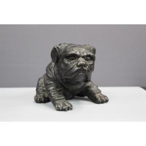 Bronze Dog With Dark Patina 20th Century 