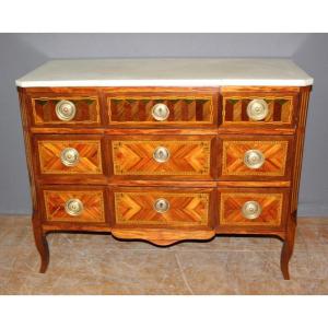 Transitional Secretary Commode In Marquetry XVIII Century