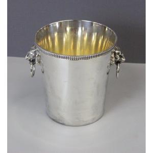 Champagne Bucket In Silver Metal With Lions