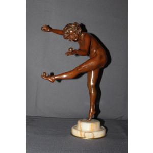 Bronze, Juggling Woman By Claire Colinet Around 1900