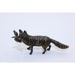 Small Bronze The Fox And The Duck End Of The 19th Century