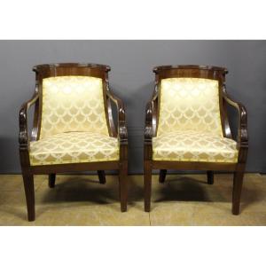 Pair Of Mahogany Gondola Armchairs With Dolphins