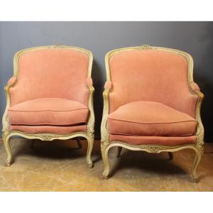 Pair Of Louis XV Style Bergeres In Painted Beech Circa 1900