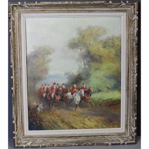 Oil On Canvas Hunting At Court By Eugène Péchaubès Circa 1930