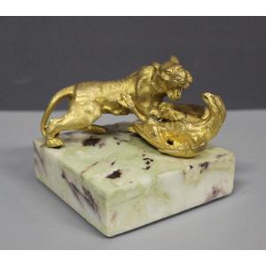 Gilded Bronze, Tiger Attacking An Eagle Circa 1900