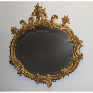 Important Louis XV Mirror In Gilded Stucco 19th Century